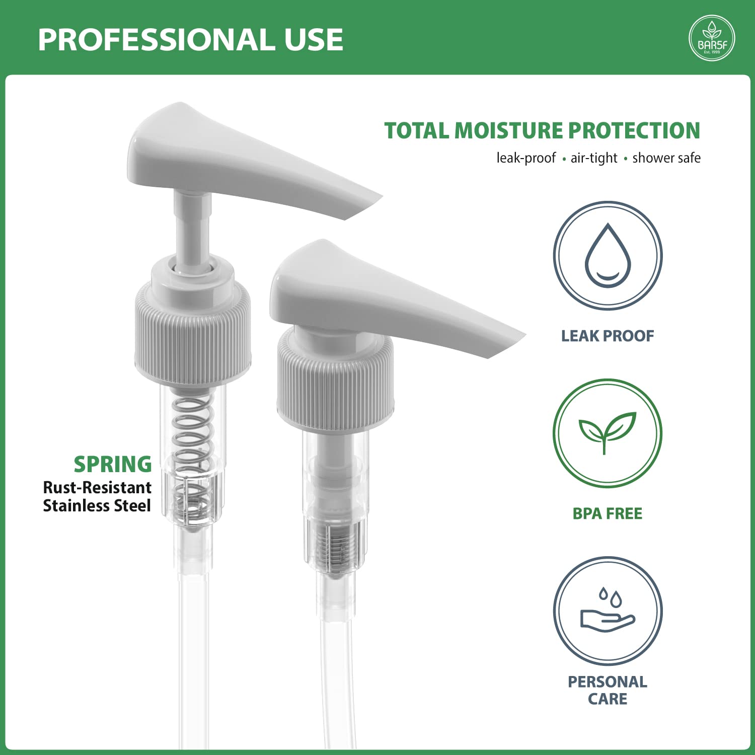 Bar5F Pump Dispenser For 1 Liter Pump Bottles For Shampoo, Lotion, Soap, Conditioner - Long Lasting Bottle Pump Dispenser Fits 1
