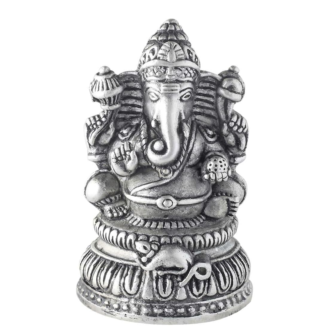 Prd Caratcafe Silver Ganesha Murti For Car Dashboard, Home & Office Use Made In Pure 925 Solid Chandi Metal Idol Of Ganesh Ji Si