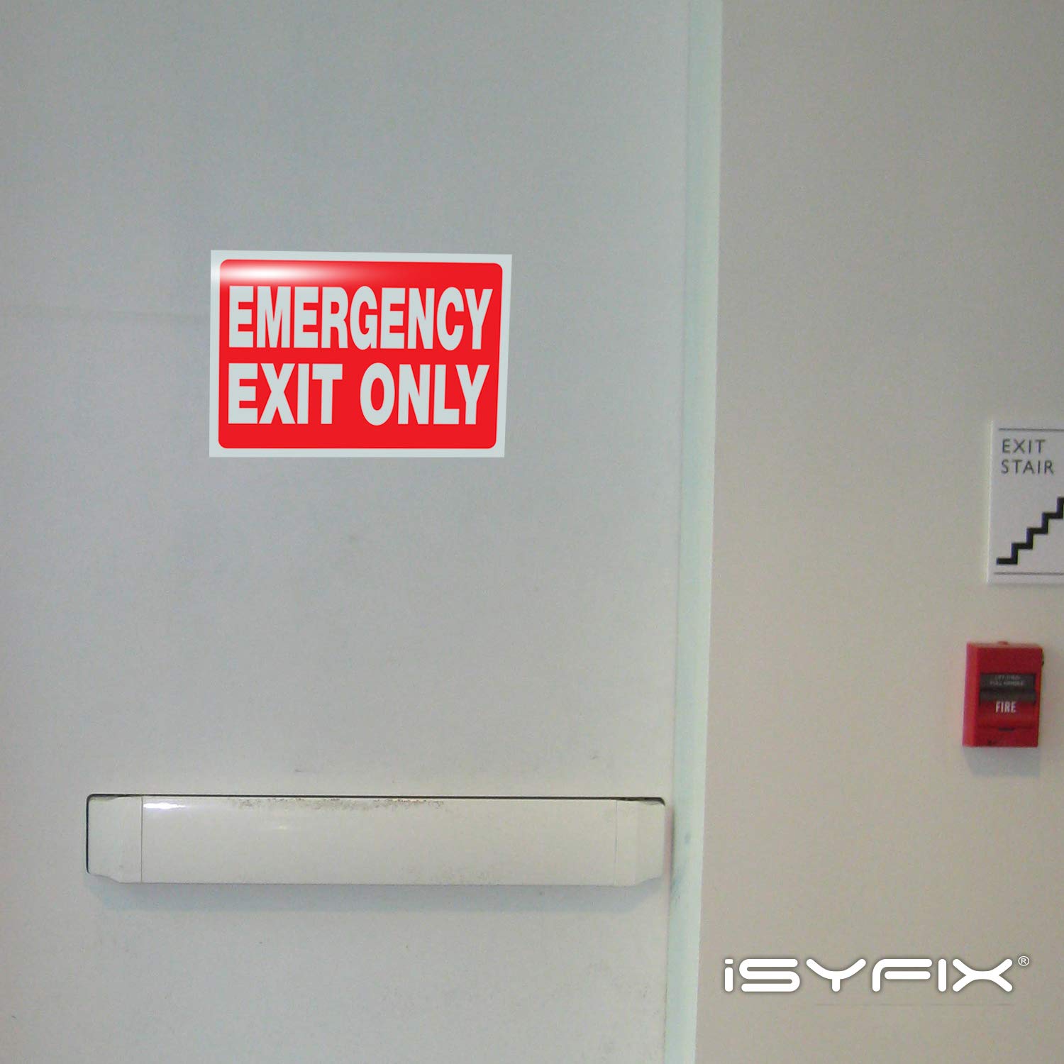 iSYFIX Emergency Exit Only Signs Stickers - 2 Pack 10x7 Inch - Premium Self-Adhesive Vinyl Decal  Laminated for Ultimate UV  Weather  Scratch  Water & Fade Resistance  Indoor & Outdoor