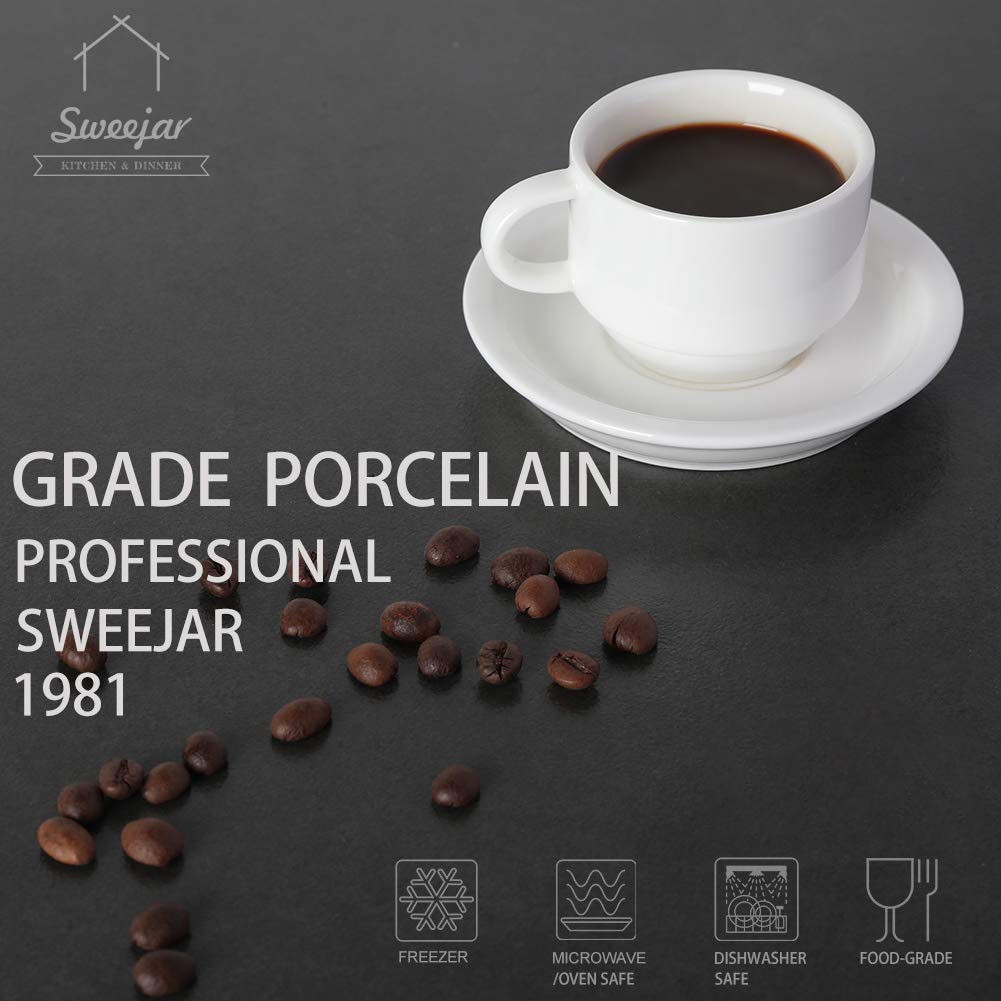 Sweejar Porcelain Espresso Cup & Saucer Set, Stackable Demitasse Cups With Metal Stand, 2.5 Oz For Latte,Coffee,Cafe Mocha,Tea,