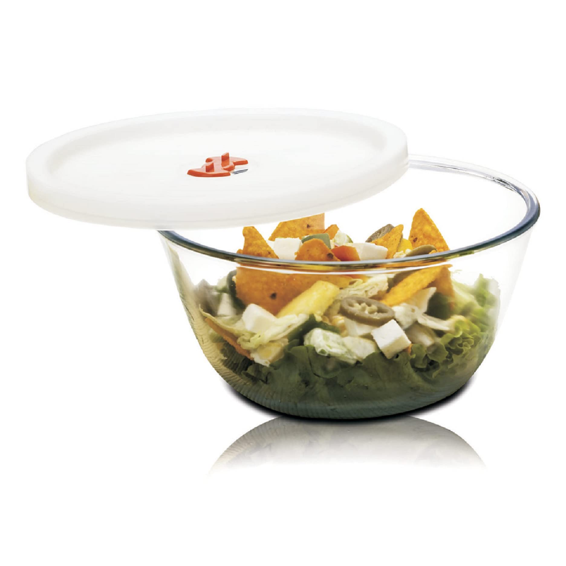 SignoraWare Borosilicate Glass Mixing Bowl and Serving Bowl with Lid and Steam release Knob, Micro Wave Oven Safe (500ml, Set Of