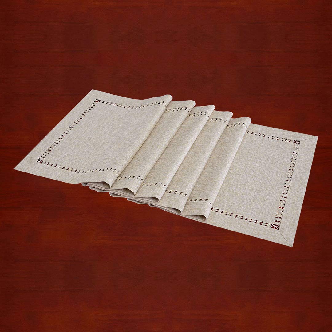 Grelucgo Handmade Hemstitched Polyester Rectangle Table Runners Beige 14x90 inch