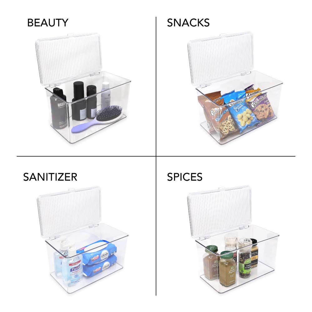 Isaac Jacobs Large Stackable Organizer Bin (10.75    X 6.5    X 6.1   ) W Hinged Lid Clear Storage Box Home Office School Fridge