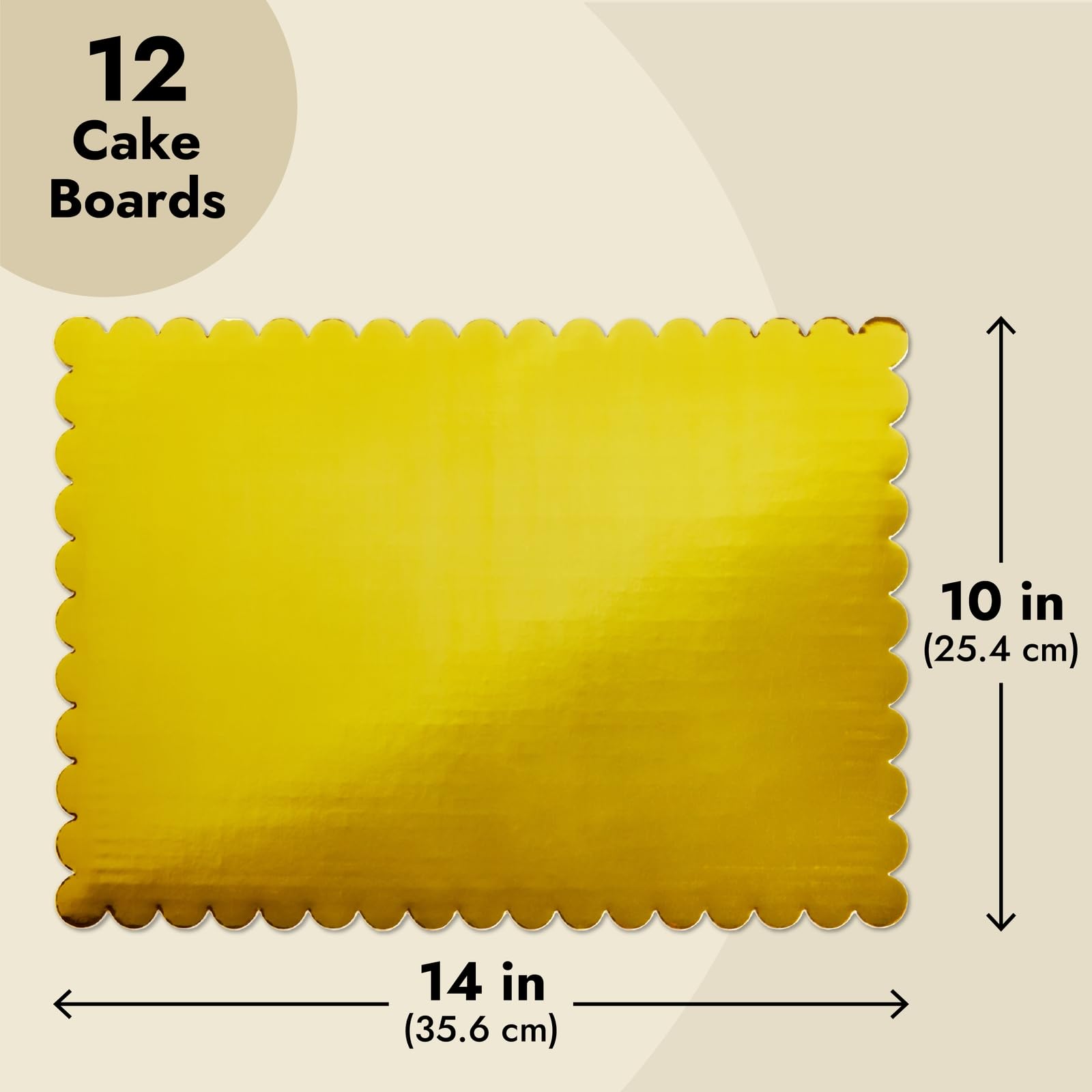 12 Pack Quarter Sheet Gold Cake Boards, 10X14 Inch Scalloped Foil Rectangle Dessert Bases For Cupcakes