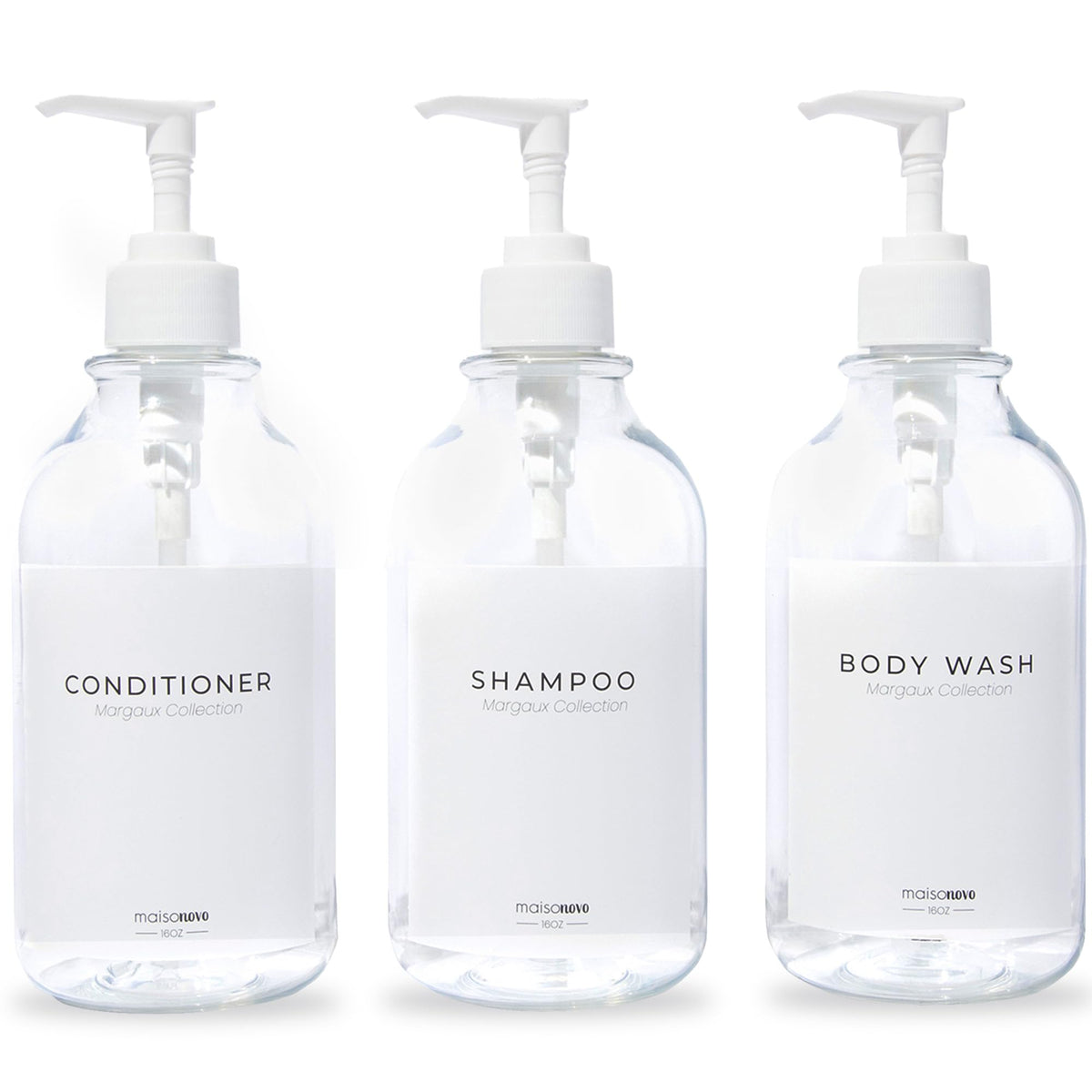 Maisonovo Refillable Shampoo And Conditioner Bottles | 16.9 Fl Oz Set Of 3 Clear Plastic Bottles White Pumps