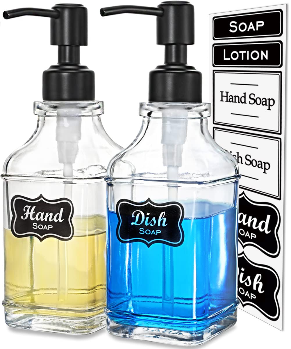 Jasai 2Pack Soap Dispenser With Rustproof Black Stain 304 Stainless Steel Pump, Stylish Hand Soap Dispenser With 10Pcs Stickers,