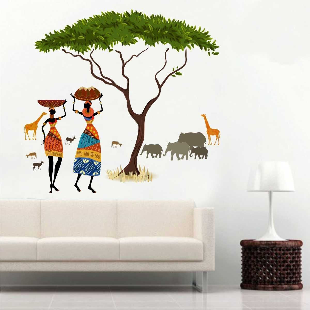 Decals Design Wall Sticker 'Artistic Tribal Ladies With Animals Nature'
