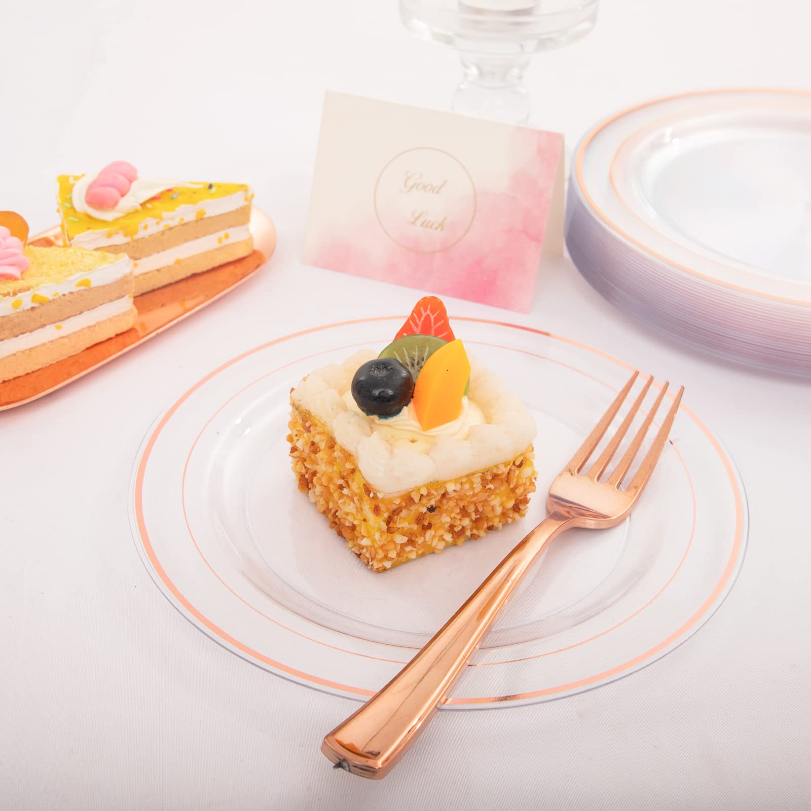 I00000 Rose Gold Plates 72 Pieces & Plastic Forks 72 Pieces, Small Valentine Plates 7.5 Inch, Premium Plastic Dessert Plates And
