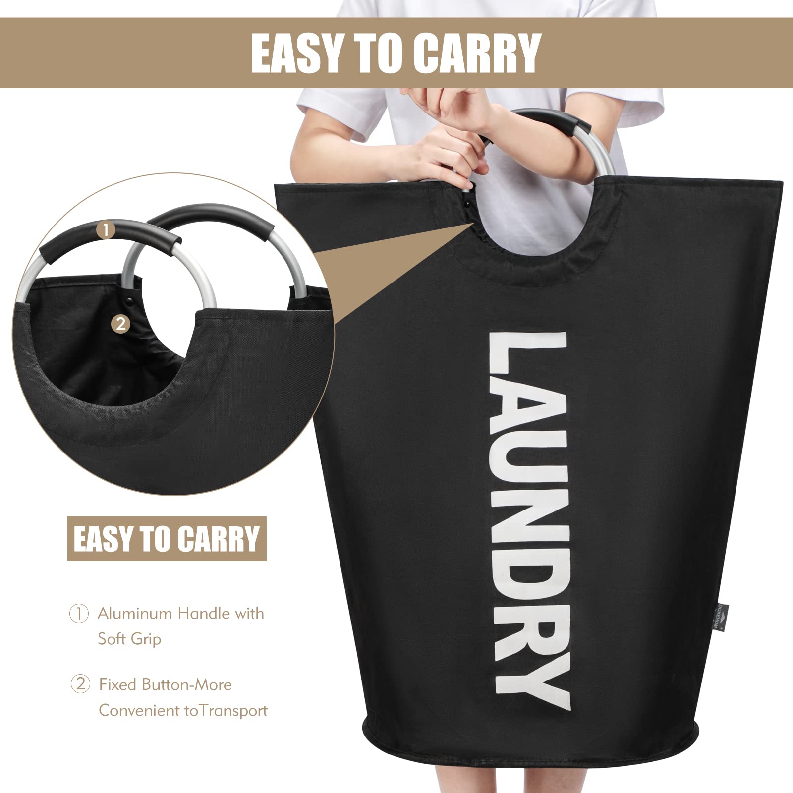 DOKEHOM 90L Large Laundry Basket  collapsible Laundry Bag  Freestanding Tall clothes Hamper  Foldable Washing Bin (Black)