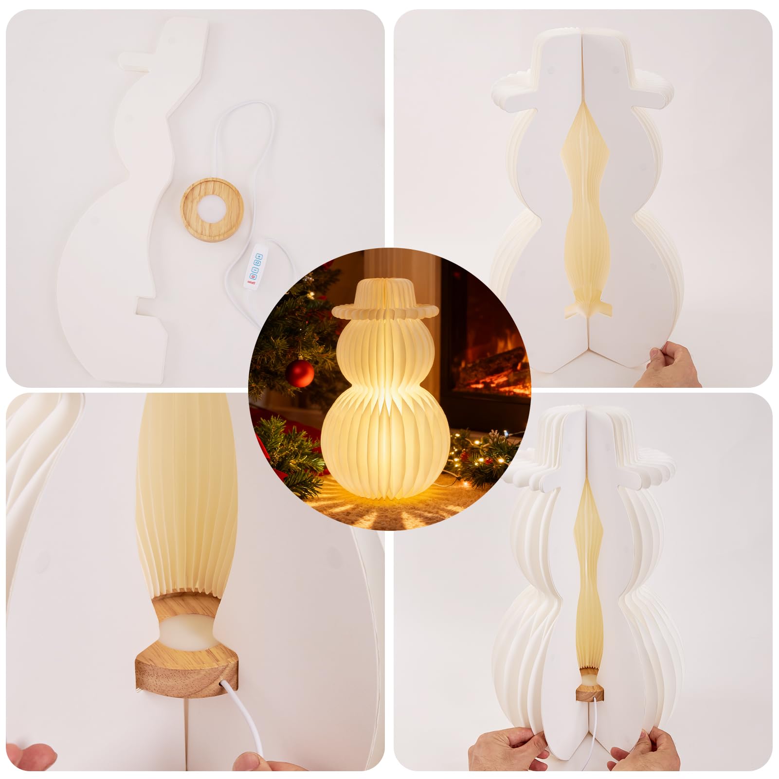 Christmas Table Decorations Indoor, 3D Christmas Snowman Honeycomb Centerpiece 20 Light Up Snowman Lamp Large Paper Christmas