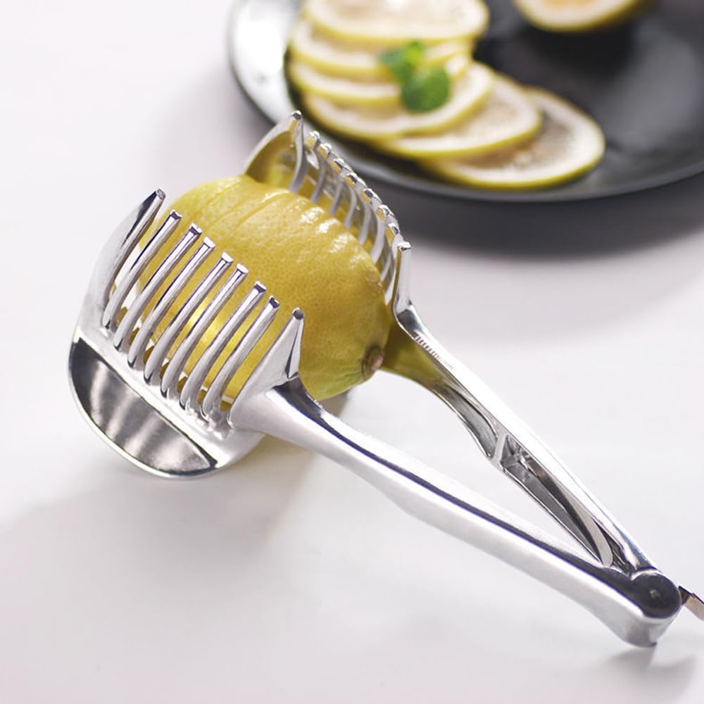 Stainless Steel Onion Slicer, Lemon Slicer Tomato Slicer Multipurpose Handheld Round Fruit Tongs Of Onions, Avocados, Eggs And O