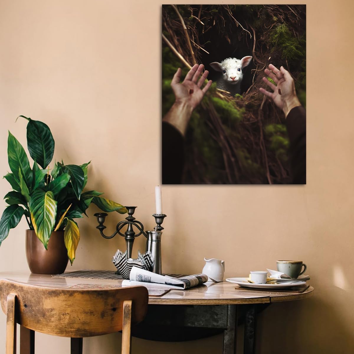 Jesus And Lamb Canvas Wall Art Jesus Reaches Down To Rescue A Lamb Picture Wall Art Canvas Print Christian Home Decor 8X10 Inch