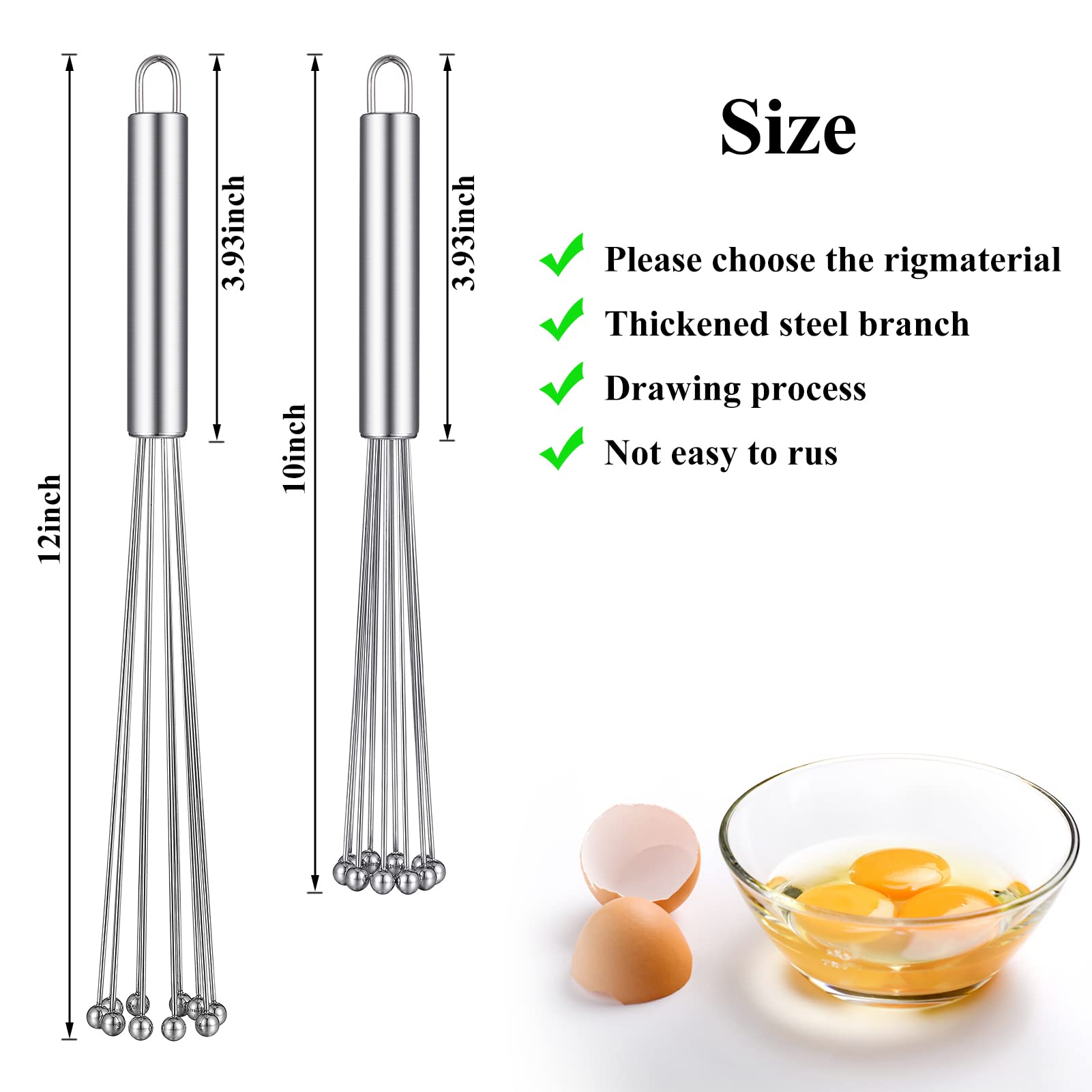 2 Pieces Stainless Steel Ball Whisk Wire Egg Beater Manual Mixer Whisk Set Kitchen Whisks For Cooking, Blending, Whisking, Beati