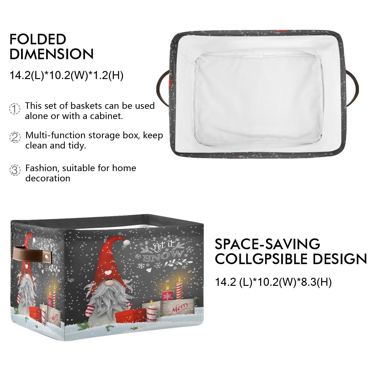 Winter Gnomes Storage Basket Fabric Kitchen Baskets Let It Snow Christmas Decorations Open Home Storage Bins Boxes Foldable Orga