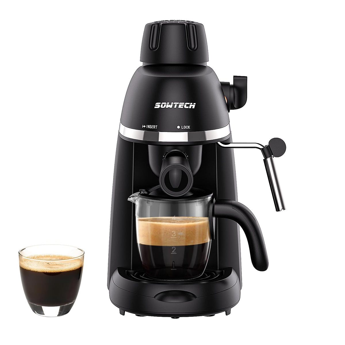 Sowtech Coffee Machine, 3.5 Bar Espresso Cappuccino Machine With Milk Frother, 1-4 Cup Portable Coffee Maker For Latte, Cappucci