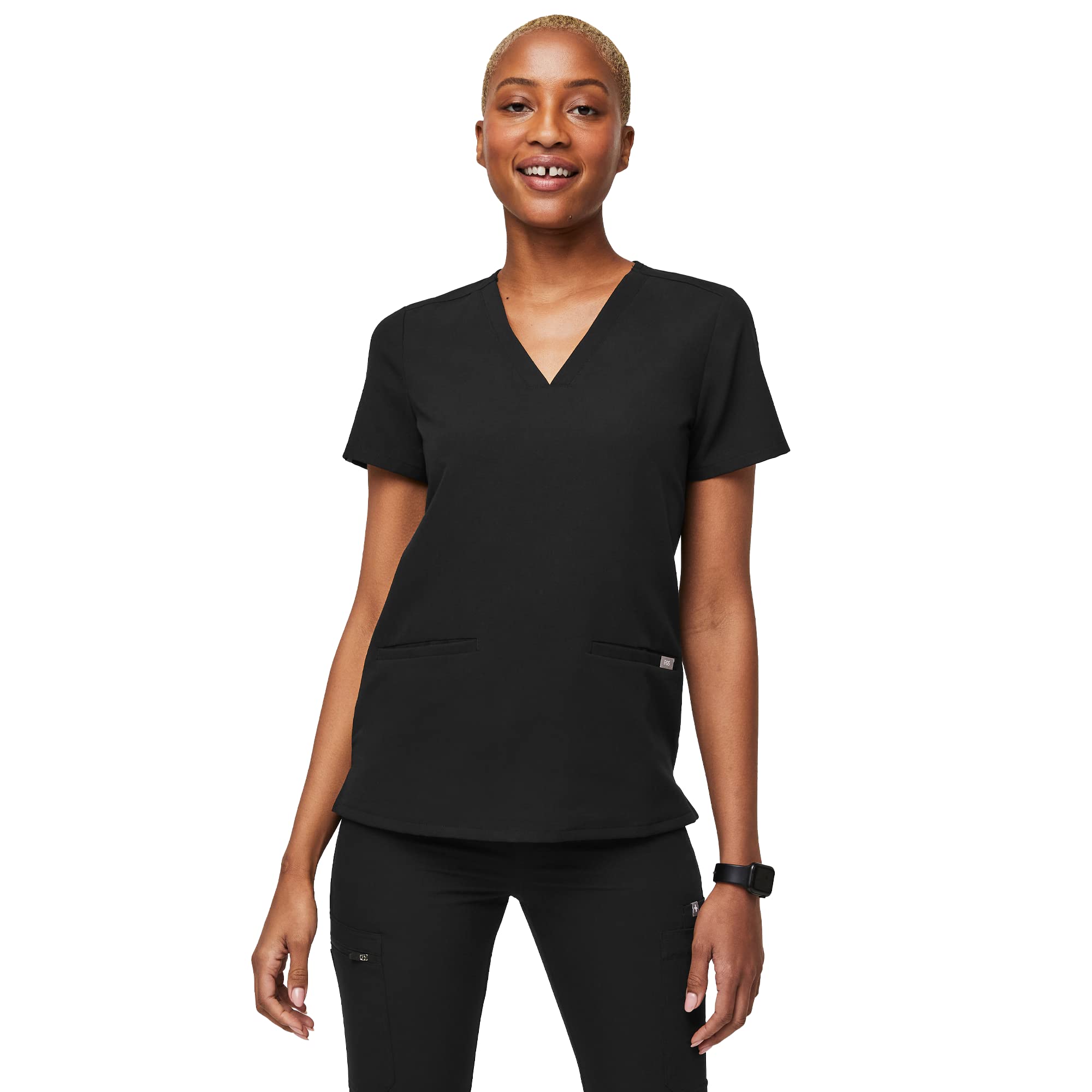 Figs Casma Three-Pocket Scrub Top For Women - Black, L