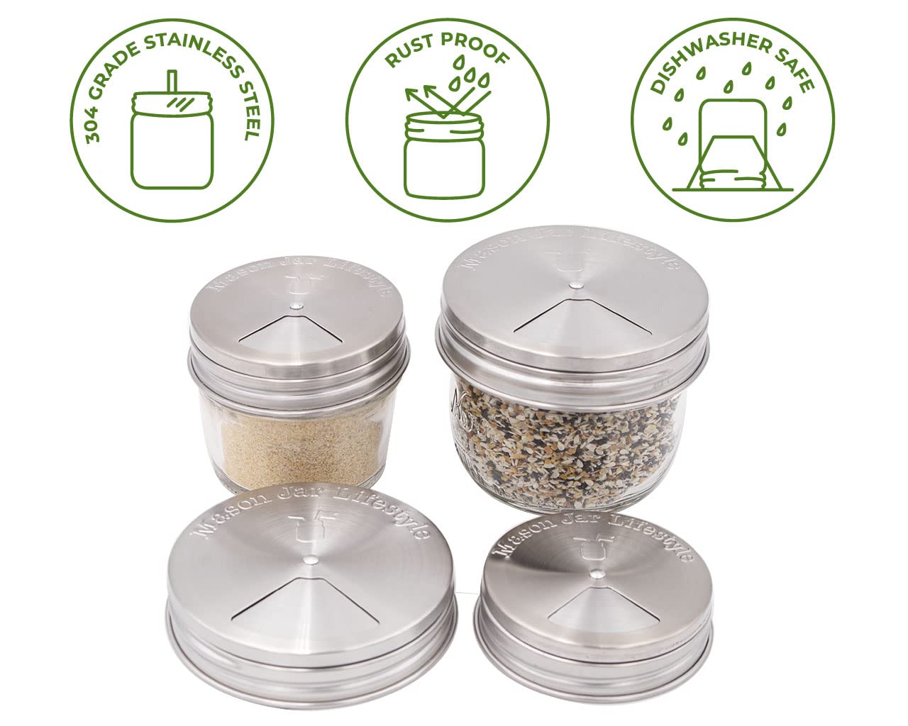 4 Pack Stainless Steel Spice Shaker Lid For Mason Jars (Regular Mouth)