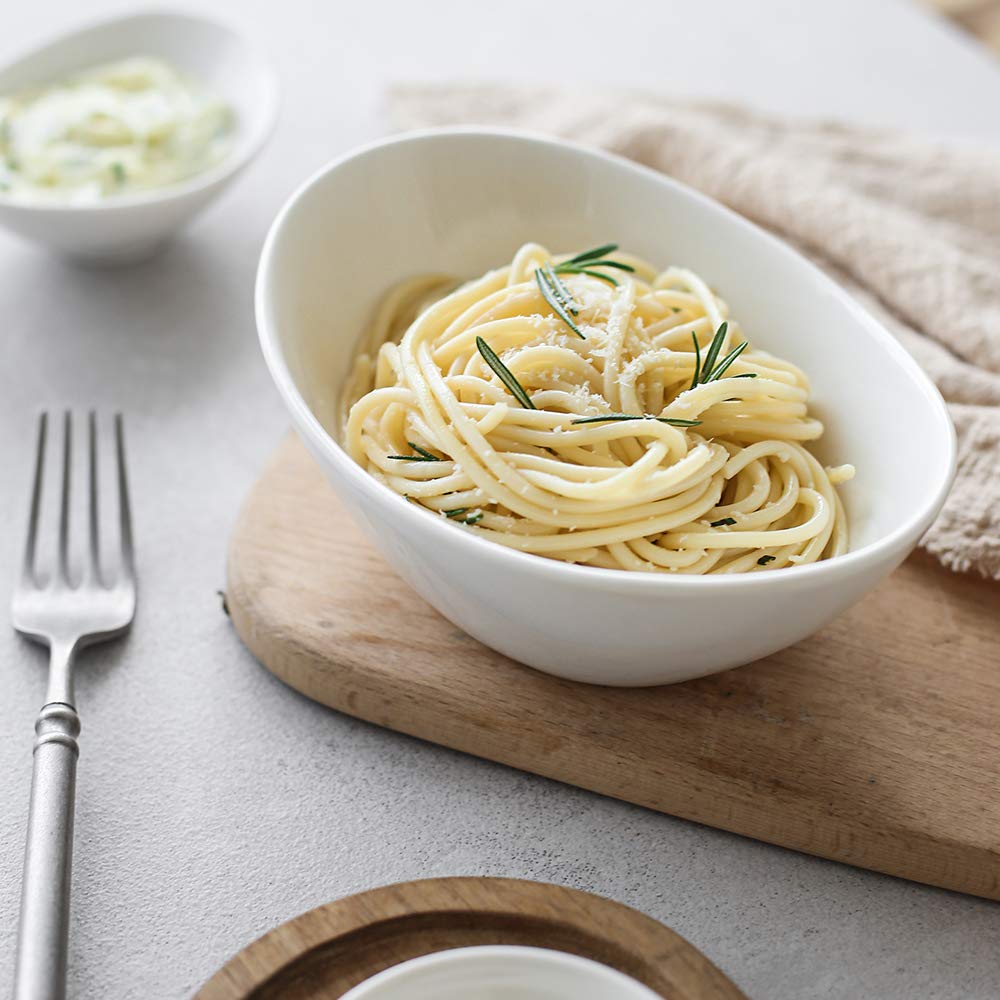 Dowan White Cereal Bowls, 16 Ounces Ceramic Dessert Bowls Set Of 6, Oval Ice Cream Bowls For Cereal Snack Dessert Pasta And Side