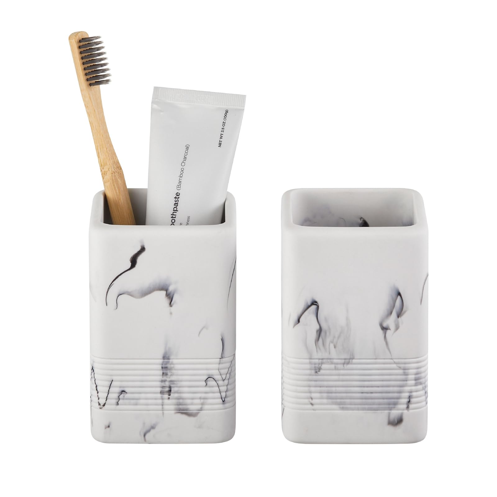 Iniunik 2Pcs Toothbrush Holders For Bathrooms, Heavy Resin Tooth Brushing Holder Bathroom Toothbrush Holder Set, Marble Design T