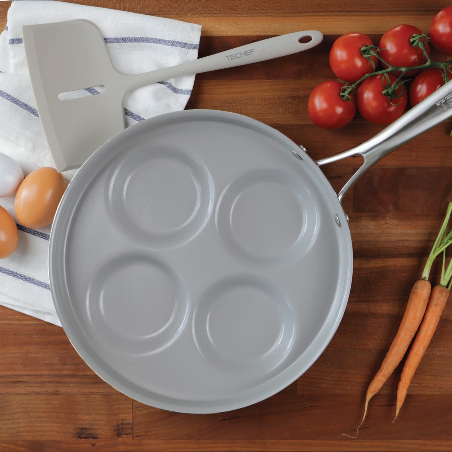 Techef - Ceraterra Ceramic Nonstick 4-Cup Egg Frying Pan (Ptfe, Pfas, And Pfoa Free Ceramic Exterior  Interior), Oven  Dishwashe
