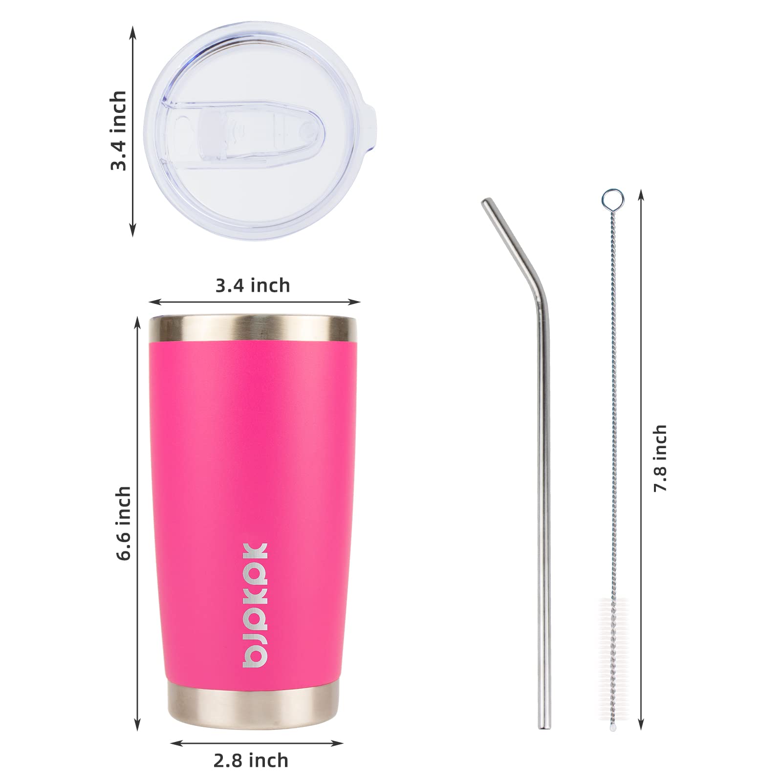 Bjpkpk 20 Oz Insulated Tumblers With Lid And Straw Travel Coffee Mug Tumbler Cup,Pink