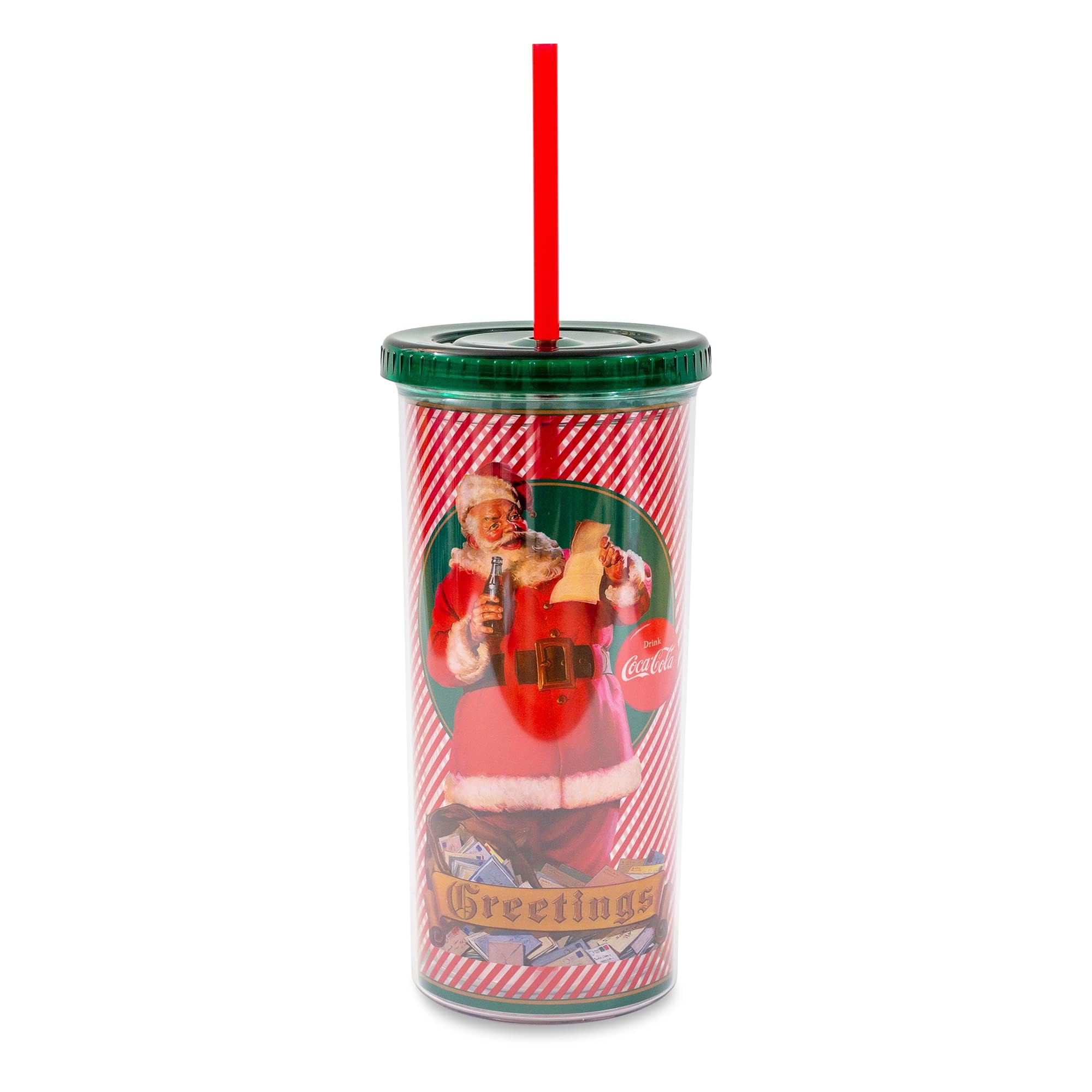 Coca-Cola Santa Claus Holidays Carnival Cup With Lid And Straw  Holds 20 Ounces