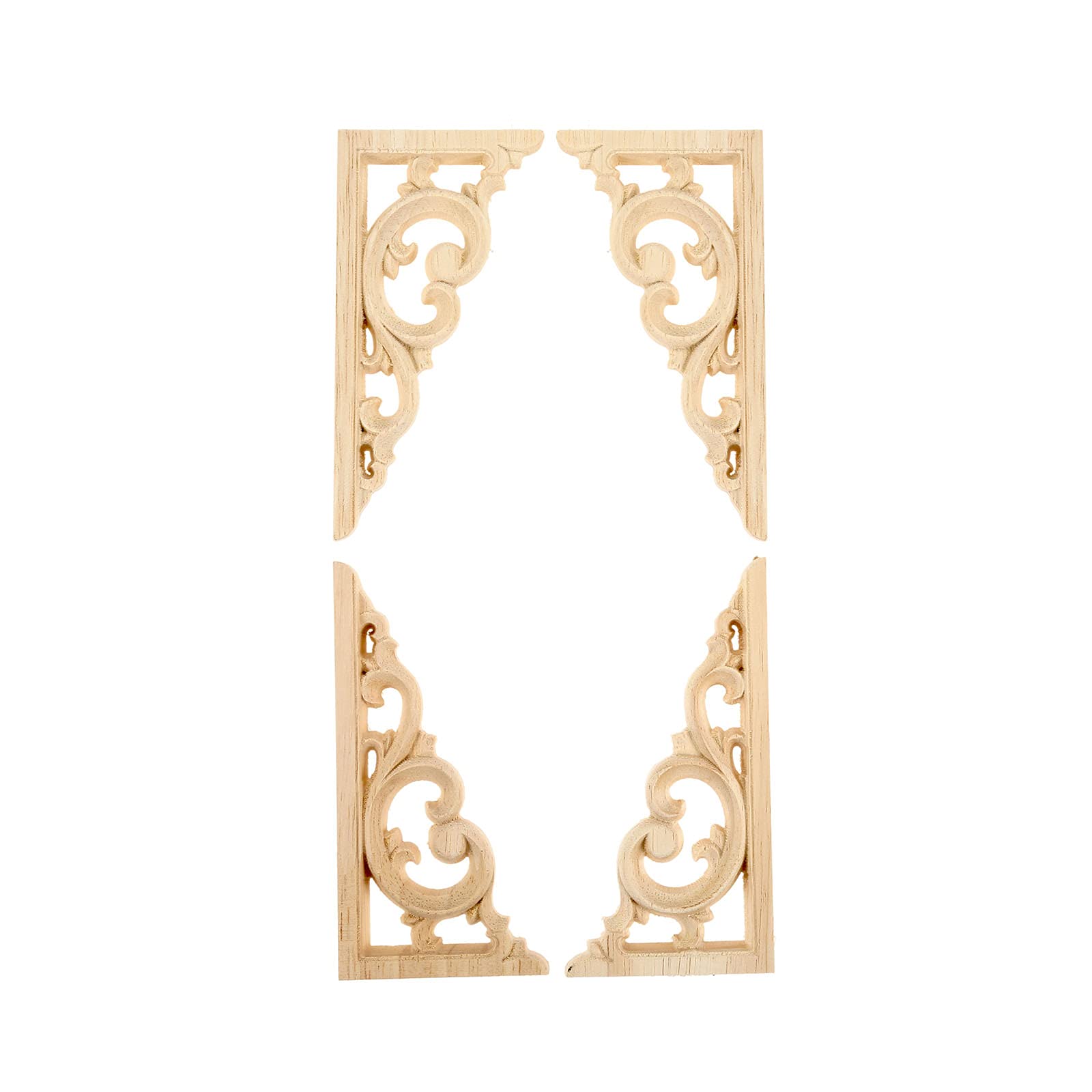 MUXSAM Wood Carved Corners Appliques Onlays  2-Pair Unpainted Wood Caravings Decals for Cabinet Dresser Cupboard Mirrors Walls Doors Closet Fireplace Bed Frame DIY Craft Project  12x6cm/4.72''x2.36''