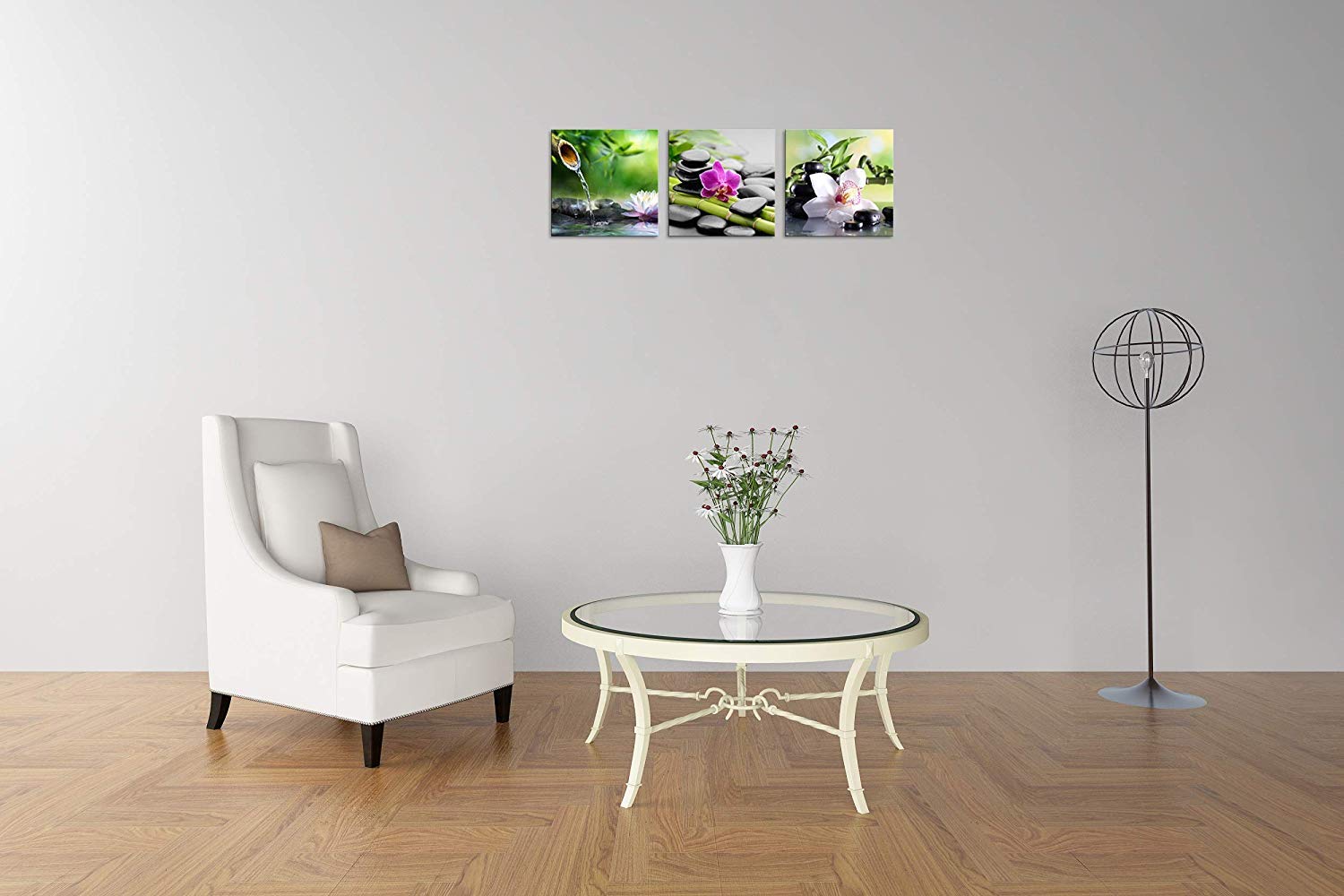 Tutubeer Zen Art 3 Panels Spa Decor Green Bamboo Decor Pink Flowers Picture Canvas Painting Print On Canvas For Home Decor Spa D