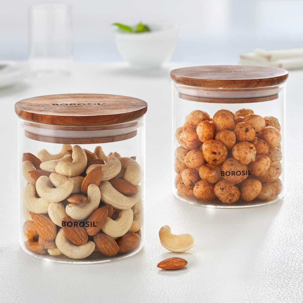 Borosil Classic Storage Jar Set (600Ml X 2) | Made In India Borosilicate Glass Dishwasher Safe Container For Kitchen | Airtight 