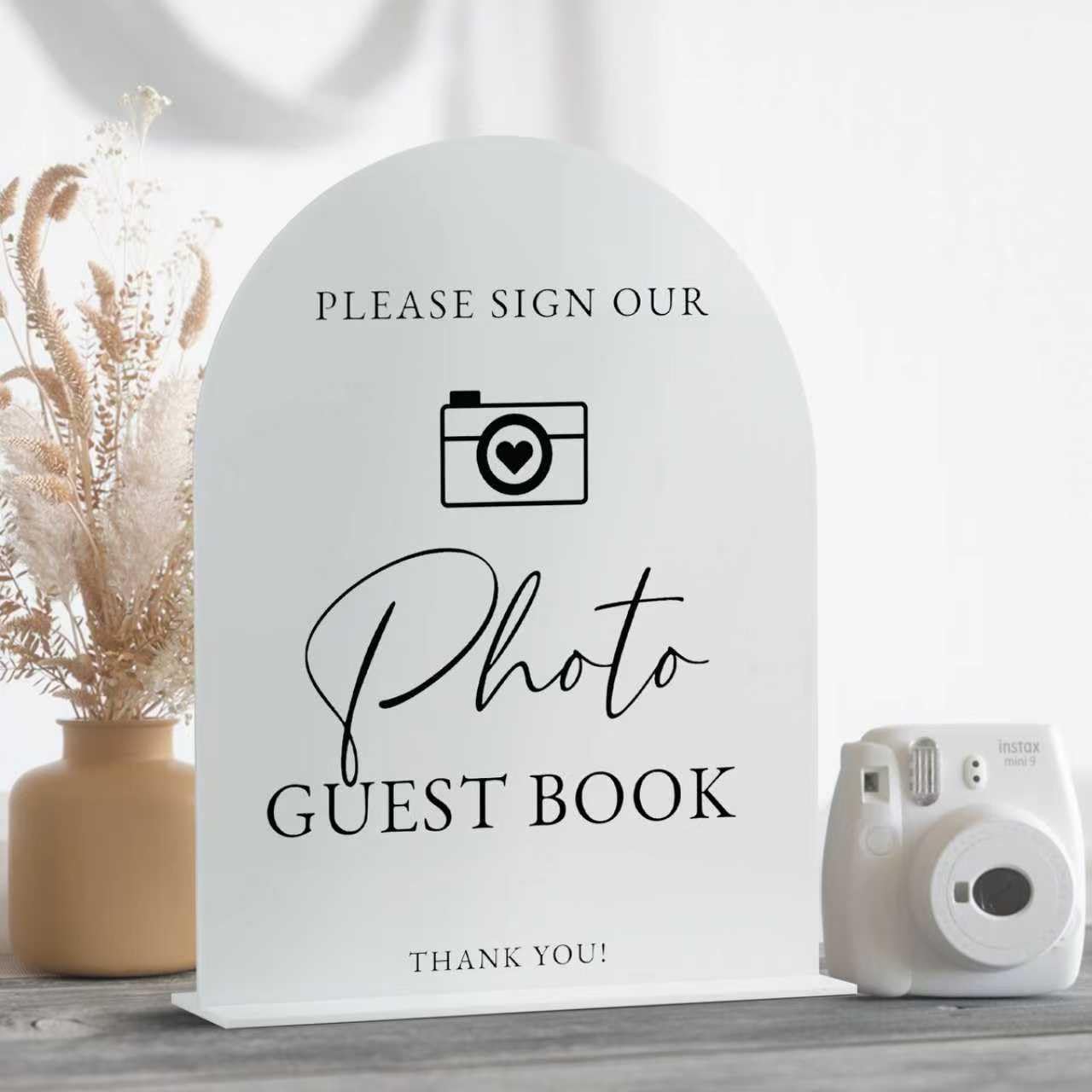 White Arch Acrylic Wedding Sign- 8x10 Photo Guestbook Sign and Base,1/8 Thick | Modern Calligraphy Arched Acrylic Signs for Wedd