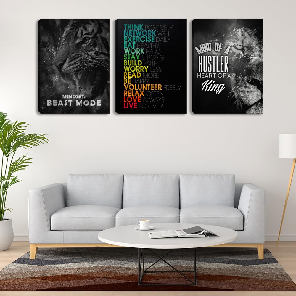 3 Pieces Mindset Wall Decor Posters Room Decor For Men Motivational Tiger Wall Art For Office Inspirational Picture Painting Pos