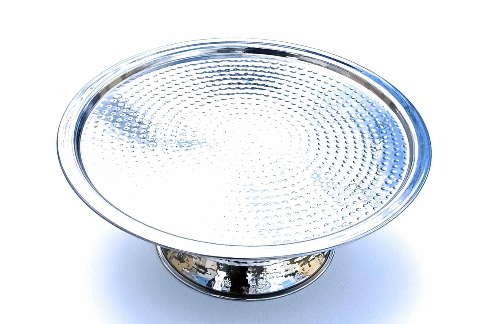 3Scompany Hand Hammered Stainless Steel Cake Plate Shiny Fishish Holds Up To 10 Inch Cake Or Pie Dishwasher Safe. 12'' Round X 4