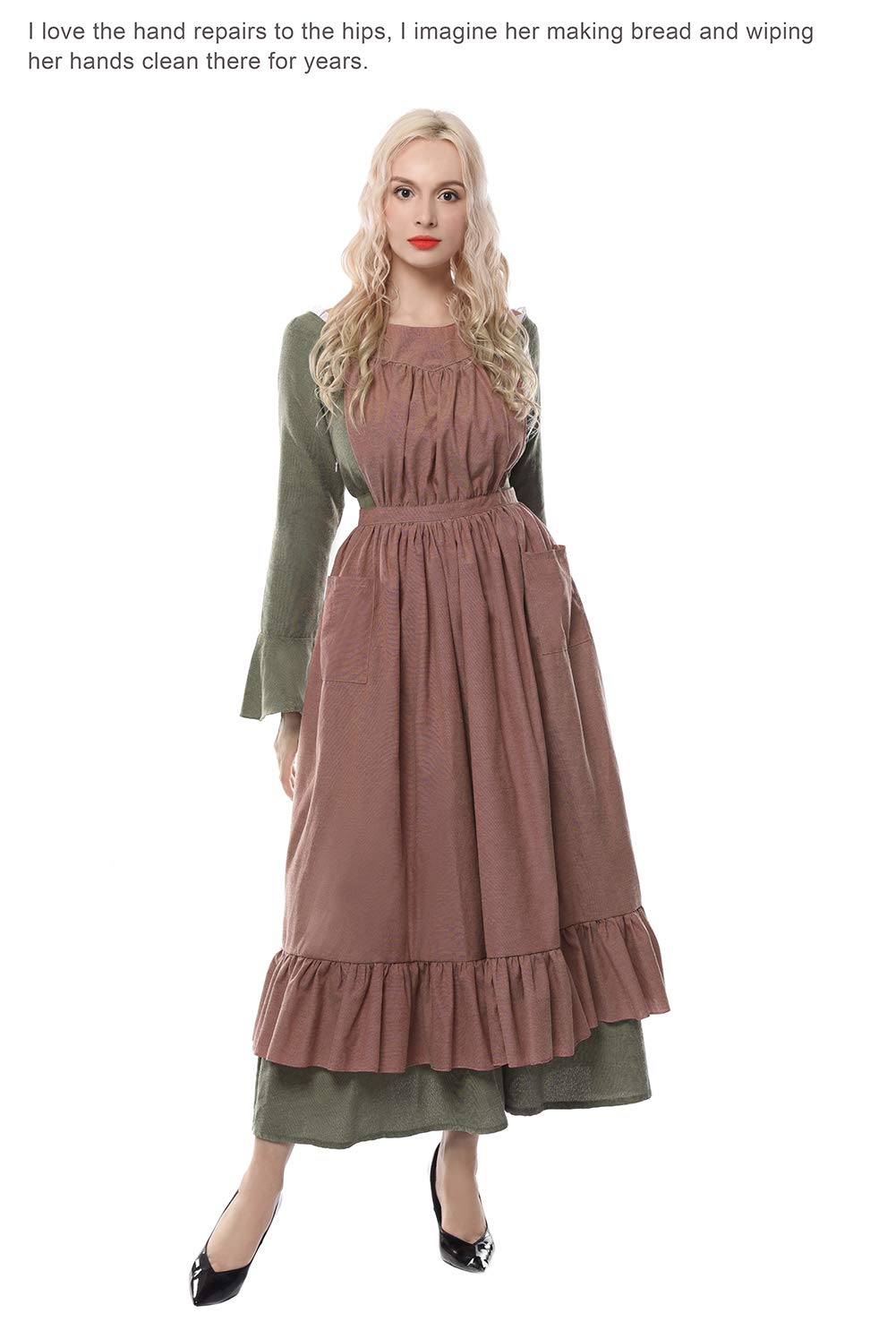 CR ROLECOS Vintage Maid Ruffle Apron for Women, Large, Dry Rose, Adjustable Pinafore Kitchen Gift