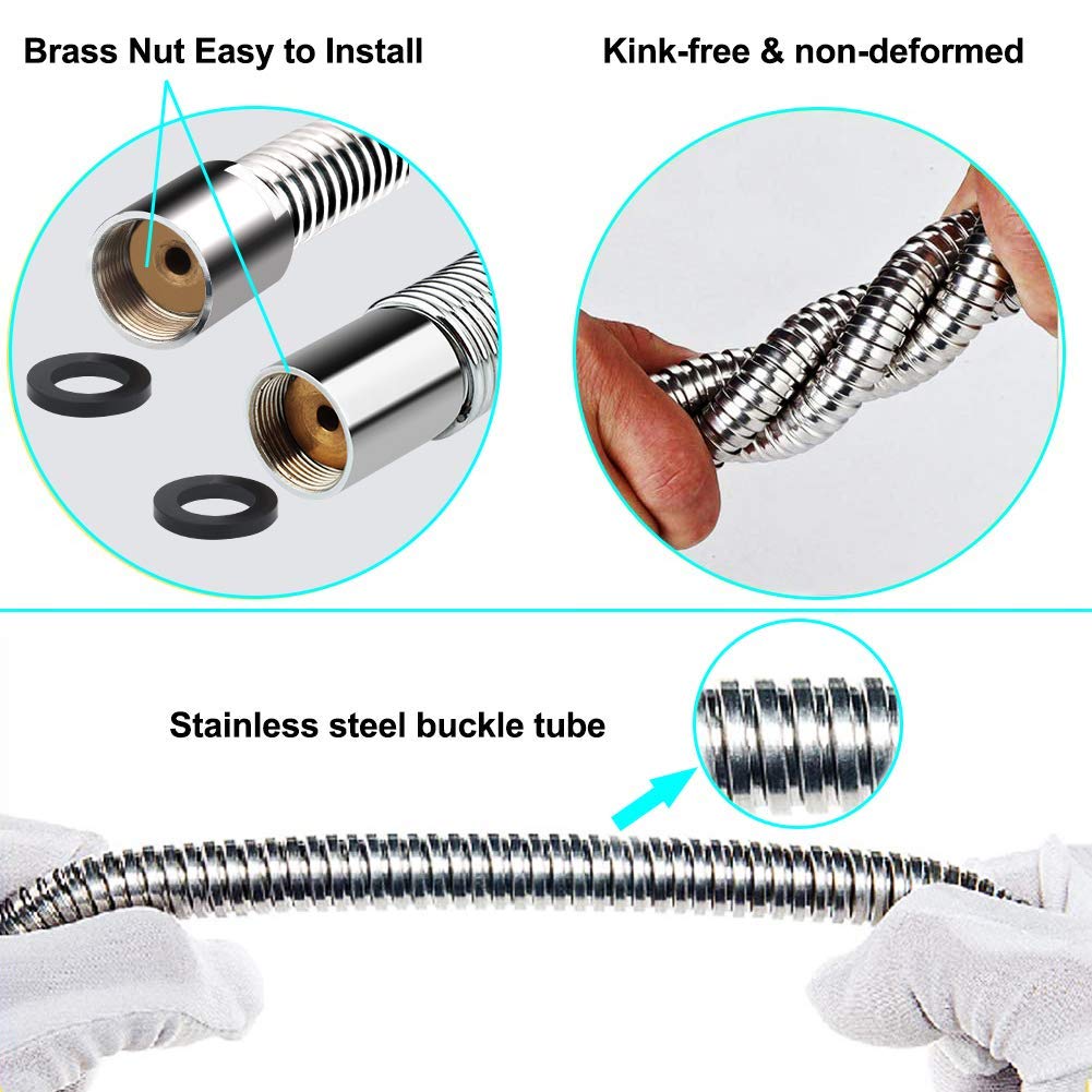 Xiube, Commercial Pre Rinse Sprayer Hose Replacement Kit For Kitchen Dish Sink Faucet, 60 Inch Flexible Stainless Commercial Pre