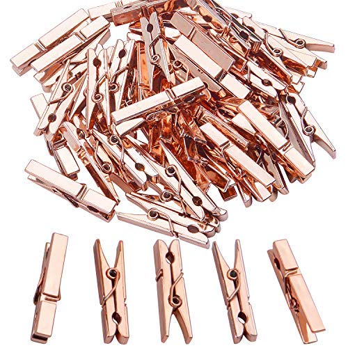 Jdesun 50 Pieces Photo Clips,Mini Plastic Picture Paper Clip Clothespins Peg For Office,Home,Arts(Rose Gold)