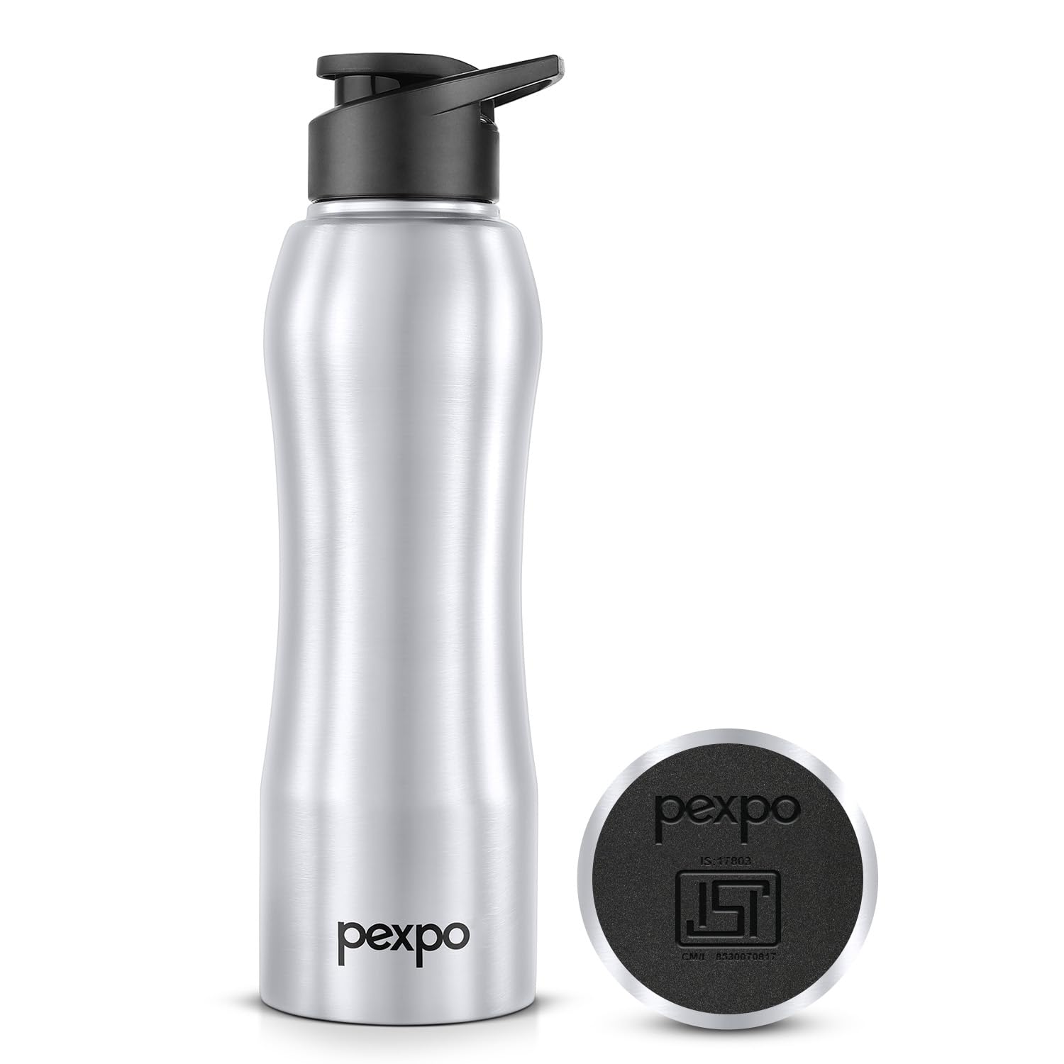 Pexpo Bistro Isi Certified Stainless Steel Fridge Cooling/Sports Sipper Water Bottle 1 Litre, Silver|Single Walled|Easy Grip | H