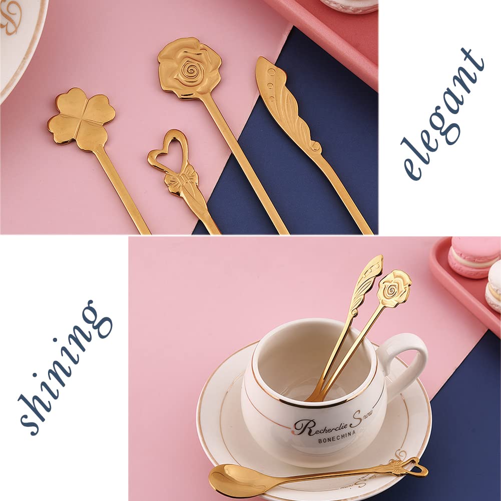 Turbokey 304 Stainless Steel Coffee Spoon Set,4-Pack: Heart Wing Rose Four Leaf Clover Style For Coffee Tea Dessert Drink Mixing
