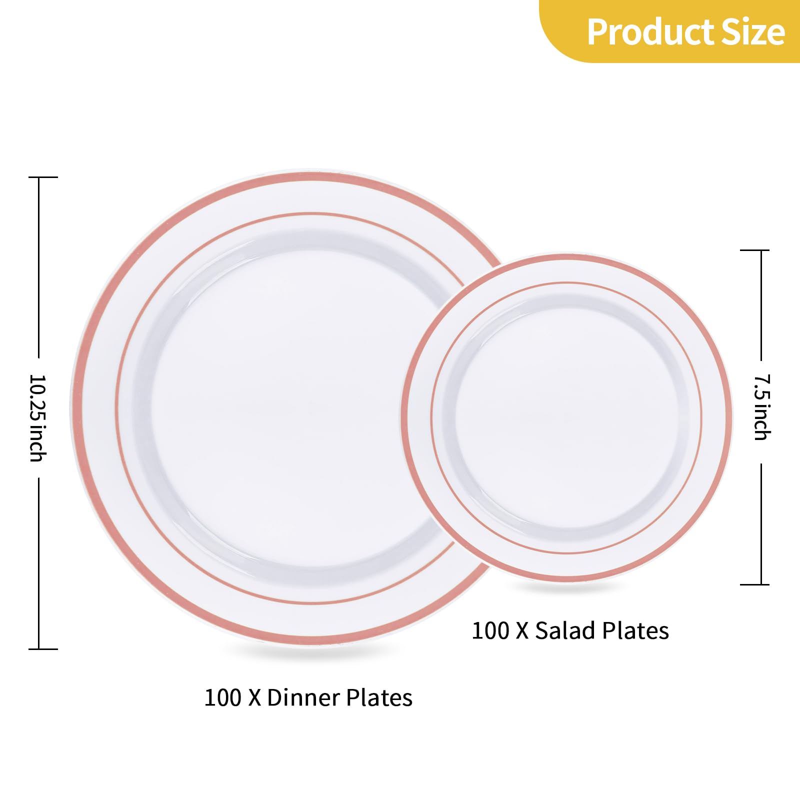 Goodluck 200Pcs Rose Gold Plastic Plates, Heavy Duty Disposable Rose Gold Plates With 100 10.25 Inch Dinner Plates And 100 7.5 I