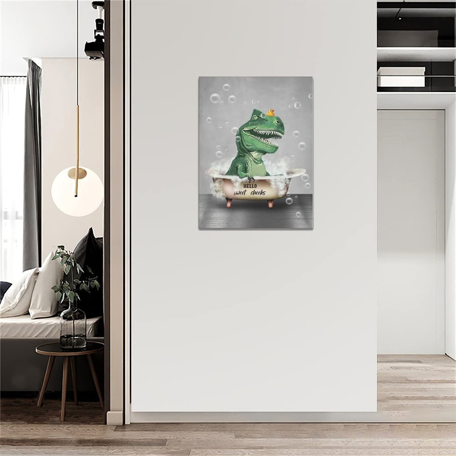 Funny Dinosaur Bathroom Wall Art Dinosaur Bathroom Pictures Wall Decor Animal Dinosaur In Bathtub Canvas Painting Print Rustic F