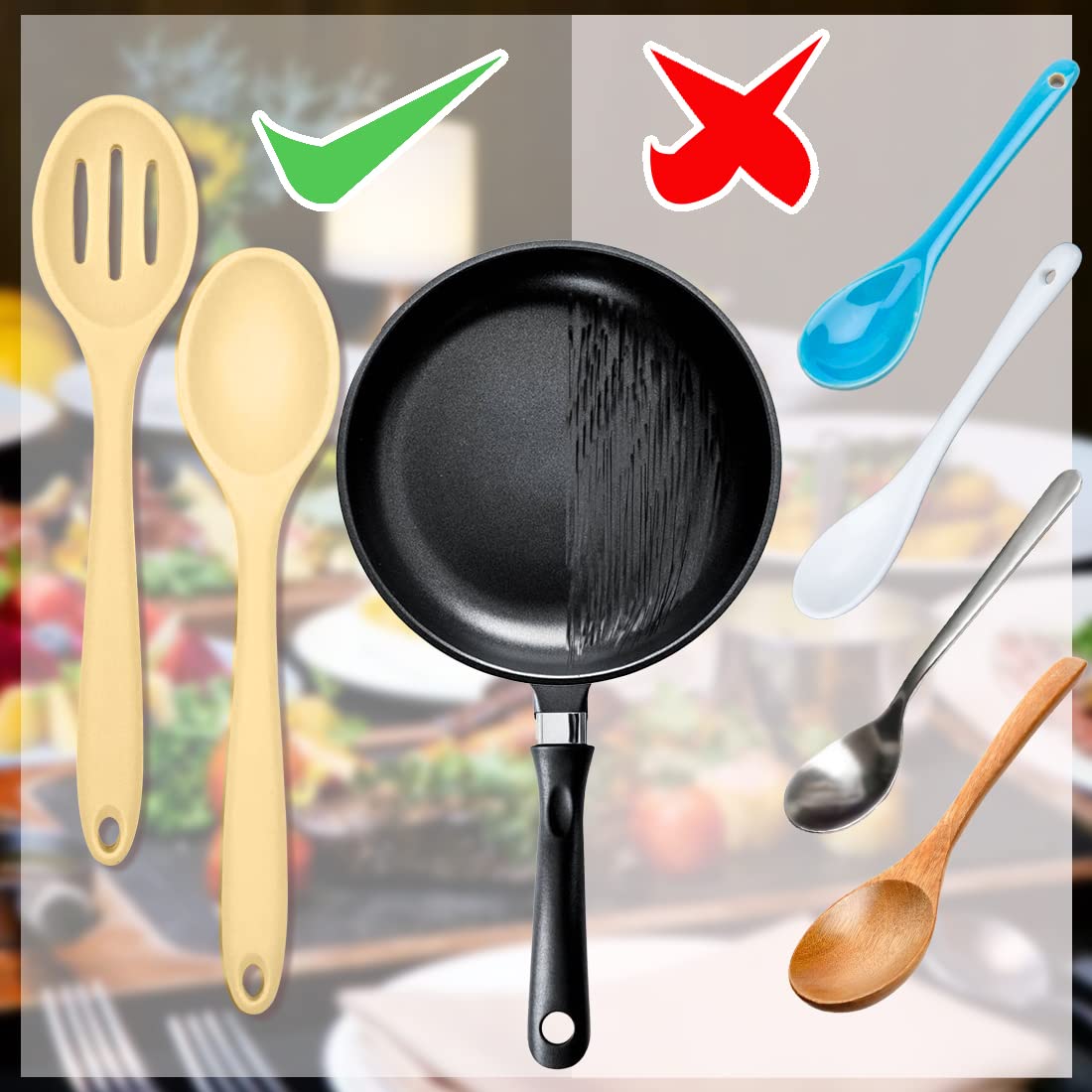 Elane 8 Pcs Silicone Cooking Spoons Set,Mixing Spoons For Cooking Spoons For Nonstick Cookware Silicone Serving Spoons,Mixing Sp