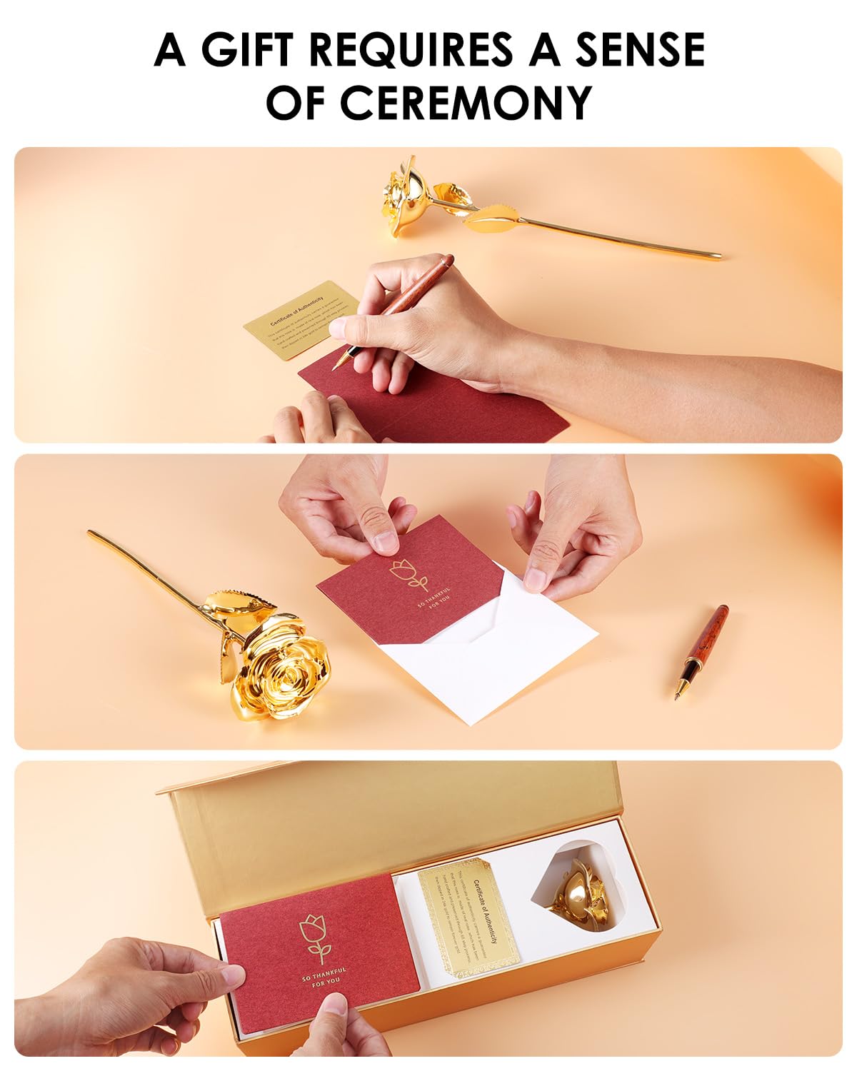 ECO SPACE 24K Gold Dipped Real Rose - Handpicked Real Rose Preserved in 24K Gold - Elegant, One-of-a-Kind Romantic Gift for Her