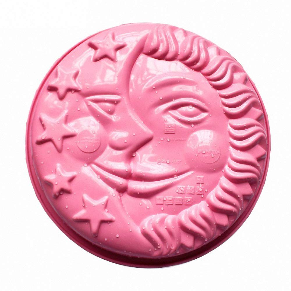 Sun, Moon & Stars Silicone Cake Pan, 9 Inch Round Shape With Sun & Moon Face Silicone Baking Mold Cheese Cake Pizza Pie Flan Tar