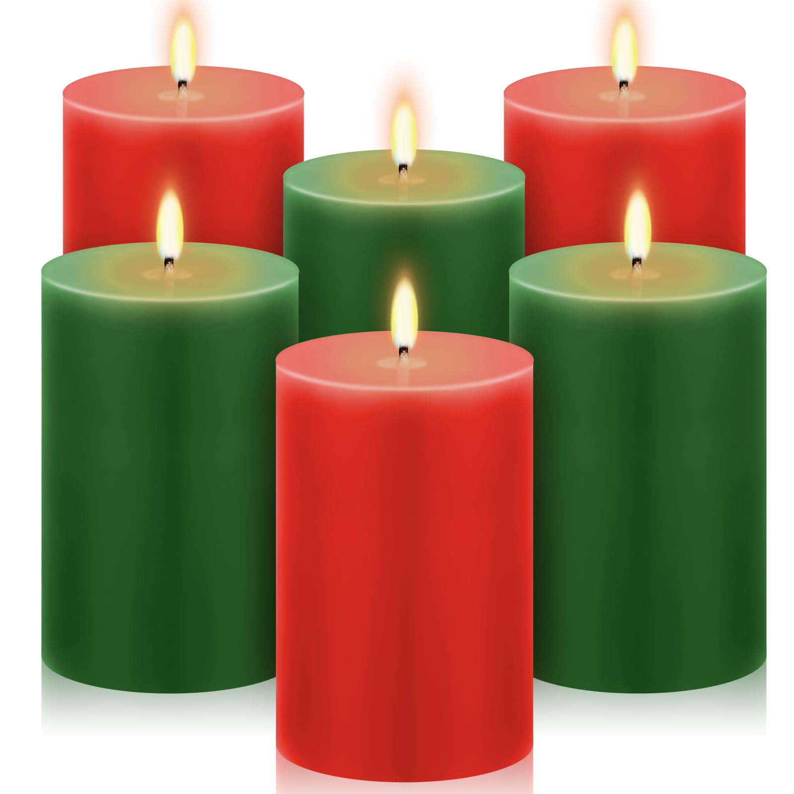 Conelist Set of 6 Red Green Small Pillar Candles 2 x 3 Inch Unscented Colored Votive Candles for Wedding Thanksgiving Advent Chr
