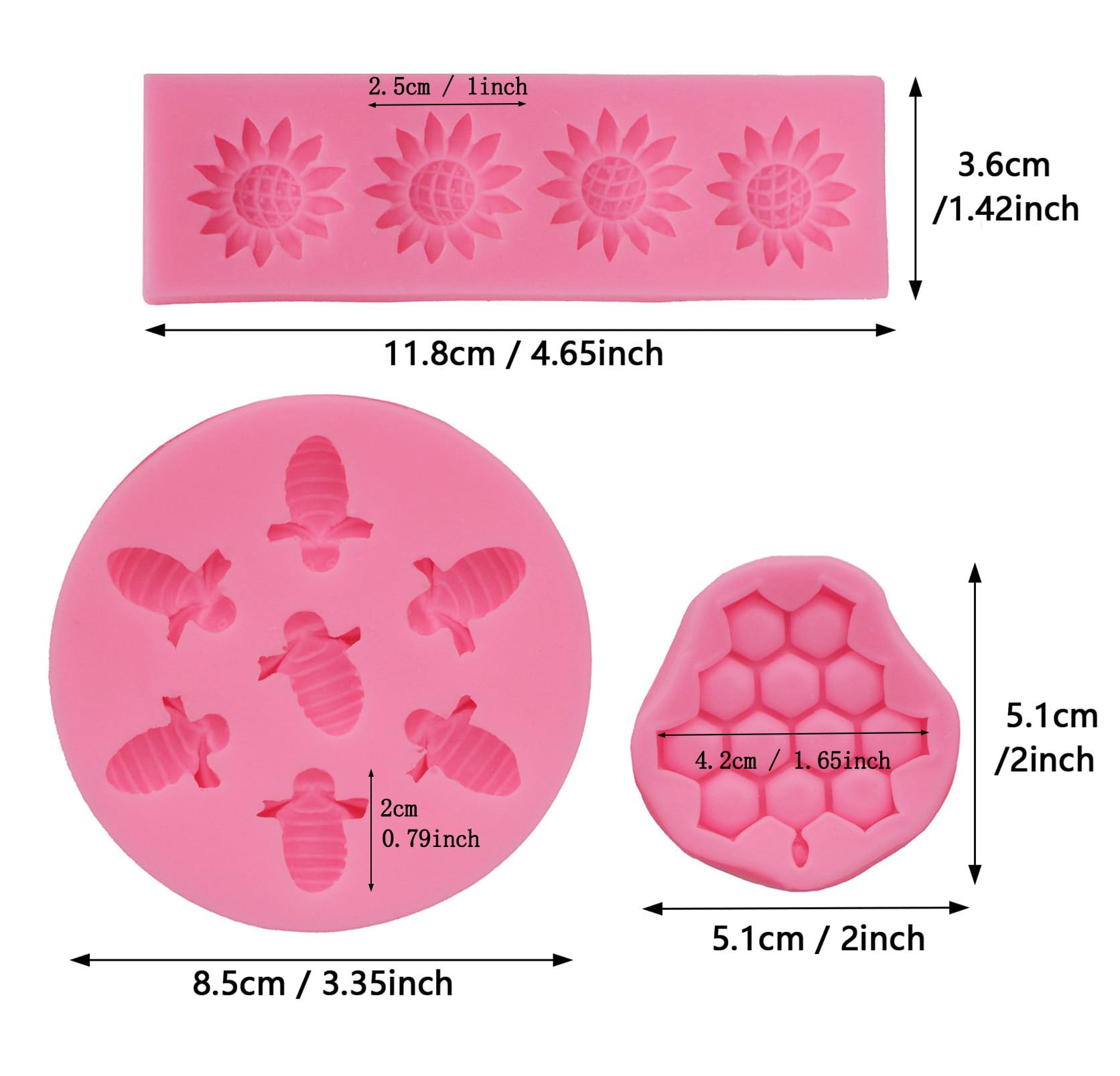 4 Pcs Bumble Bee Silicone Mold Honeycomb Sunflower And Bee Fondant Molds Kit Cupcake Hive Diy Chocolate Fondant Candy Cookies Cr