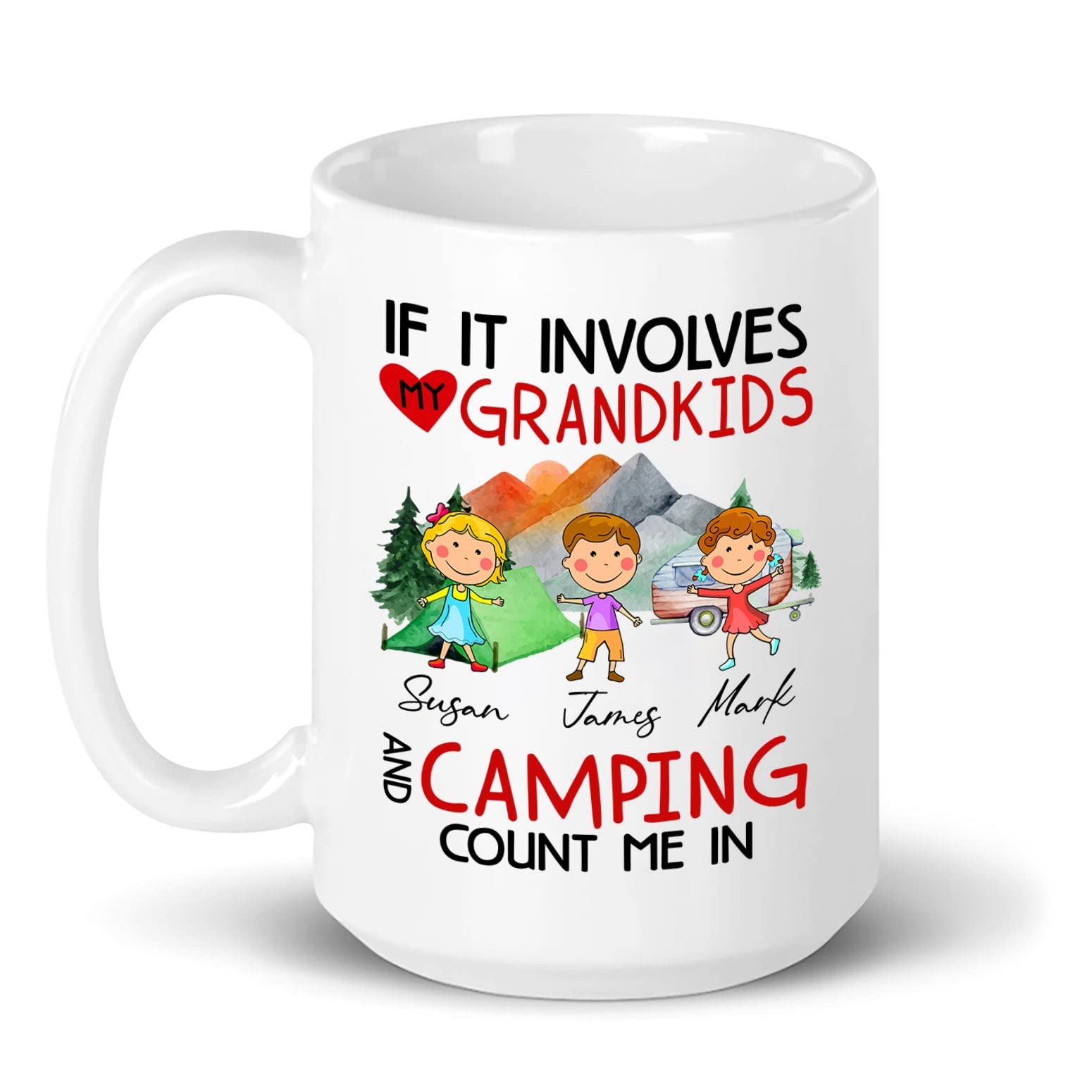 Personalized Camping Gifts, If It Involves My Grandkids And Camping Count Me In Mug, Custom Grandkids Names Mug, Grandpa Mug, Gr