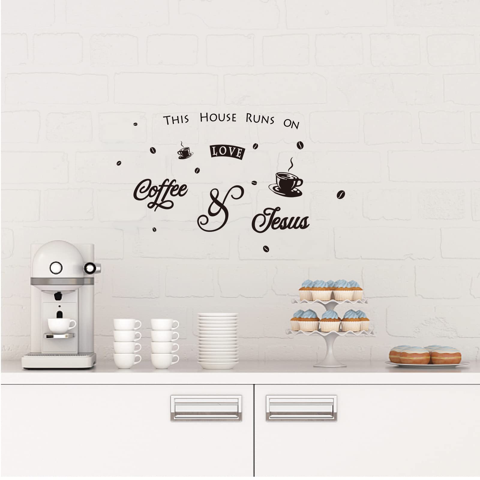 Superdant Coffee Theme Pvc Wall Sticker This House Runs On Love Coffee And Jesus Word Vinyl Wall Art Wall Decal Sticker For Cafe