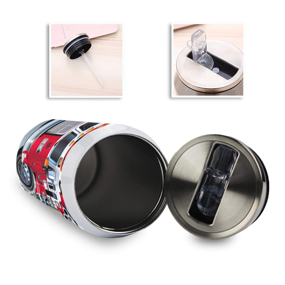 10Oz Stainless Steel Tumbler With Lid & Straw-Double Wall Vacuum Insulated Travel Mug,Cartoon Red Fire Truck Water Bottle Coffee