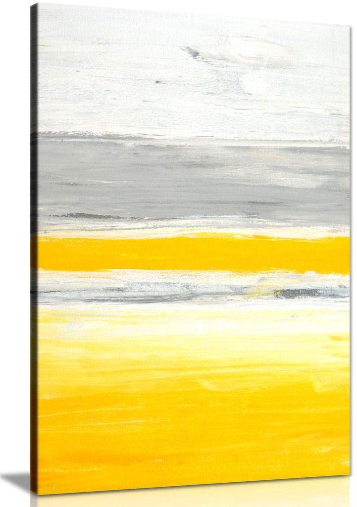 Trendy Abstract Yellow Grey Home Office Painting Canvas Wall Art Picture Print (36X24In)