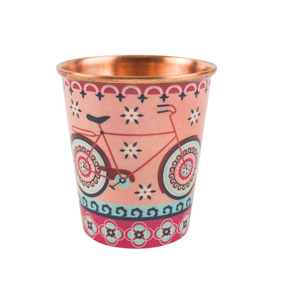 Chumbak Boho Cycle Copper Tumbler - Small, Dining Essential, Tableware, Modern And Trendy, Copper Health Benefits, Natural, Reus