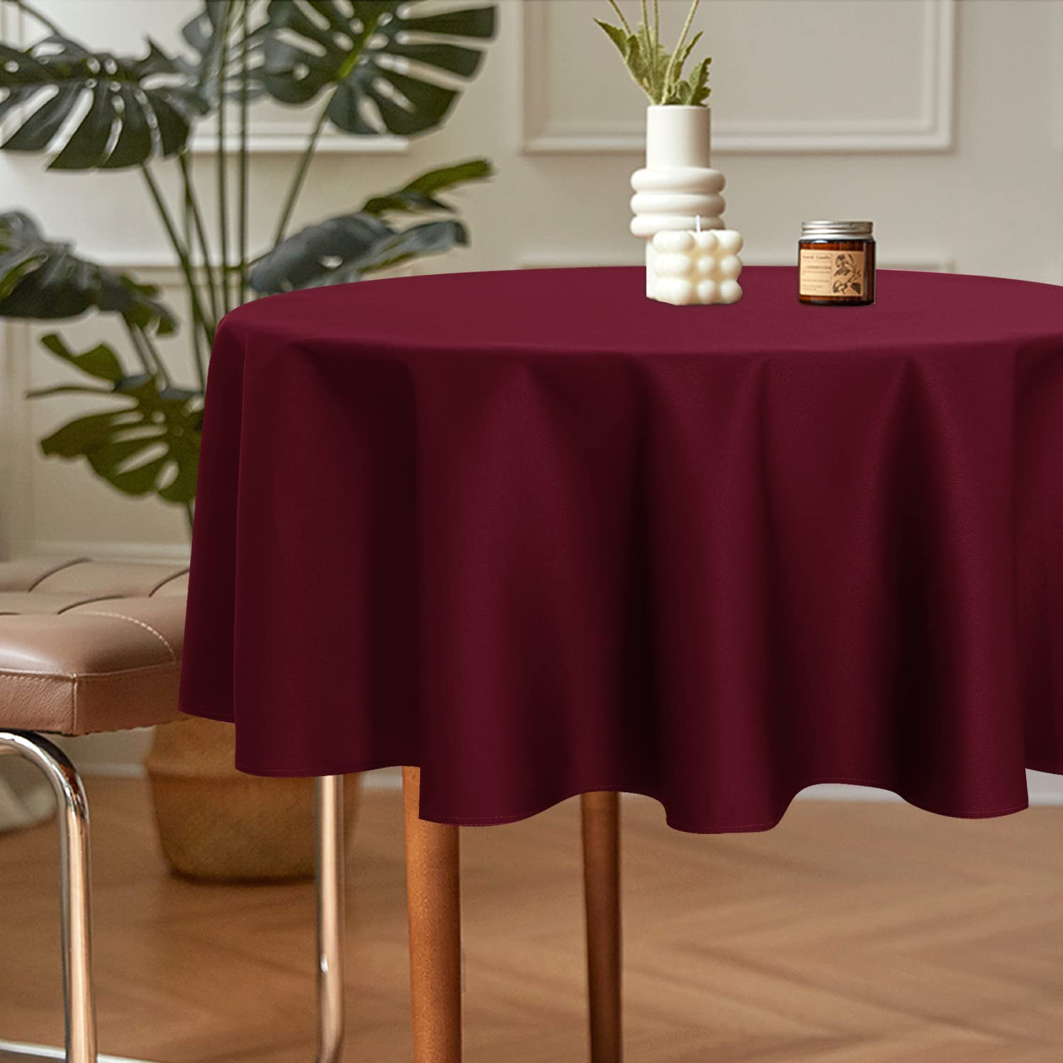 Sancua 2 Pack Round Tablecloth 60 Inch Burgundy, Stain And Wrinkle Resistant Table Cloth - Washable Polyester Table Cover For Di